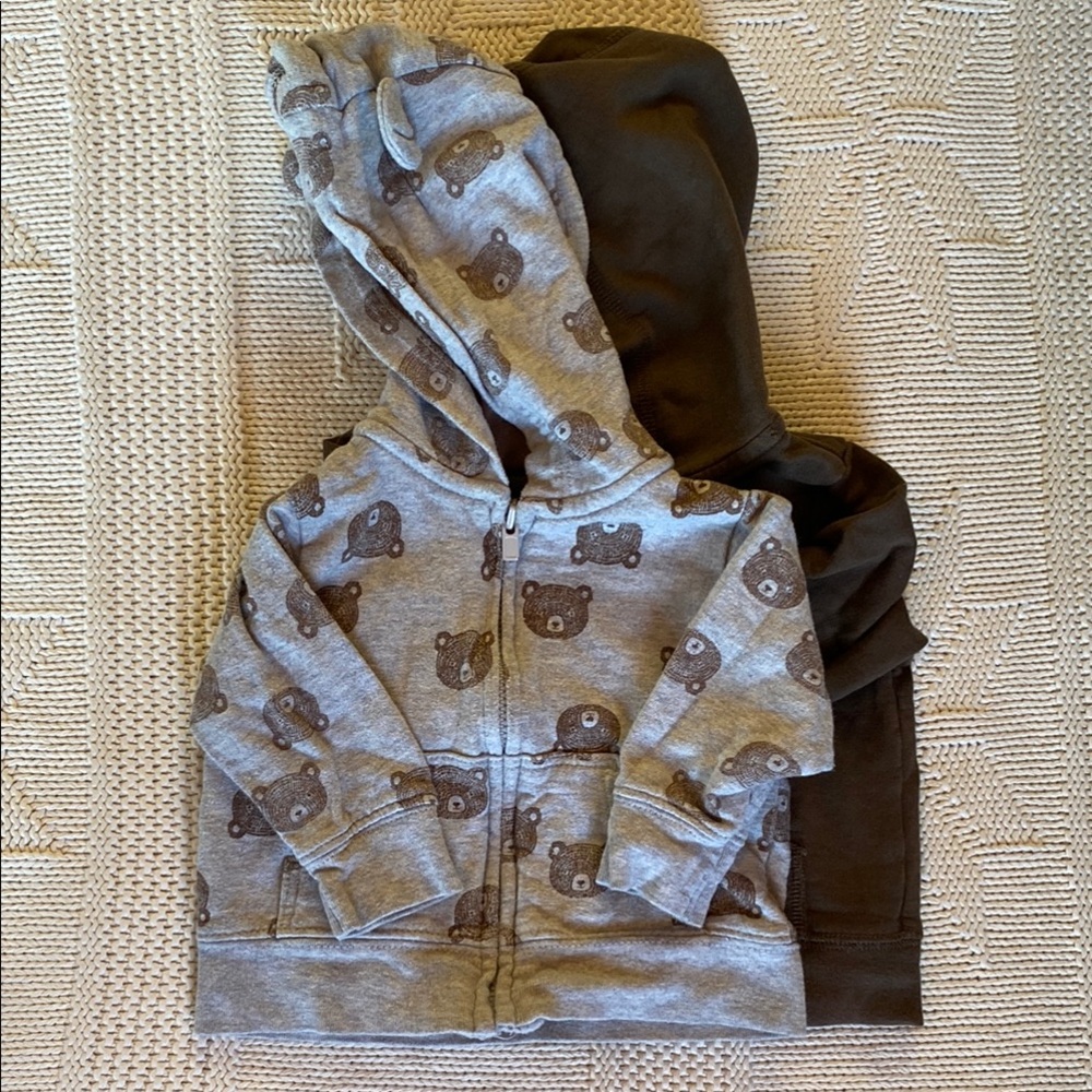 Bear Print Gray Hoodie Set